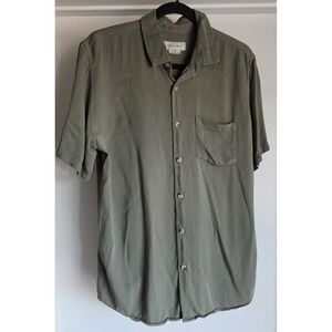 Cotton On Garments Men S Olive Green Button-Up Shirt Short Sleeve Collared